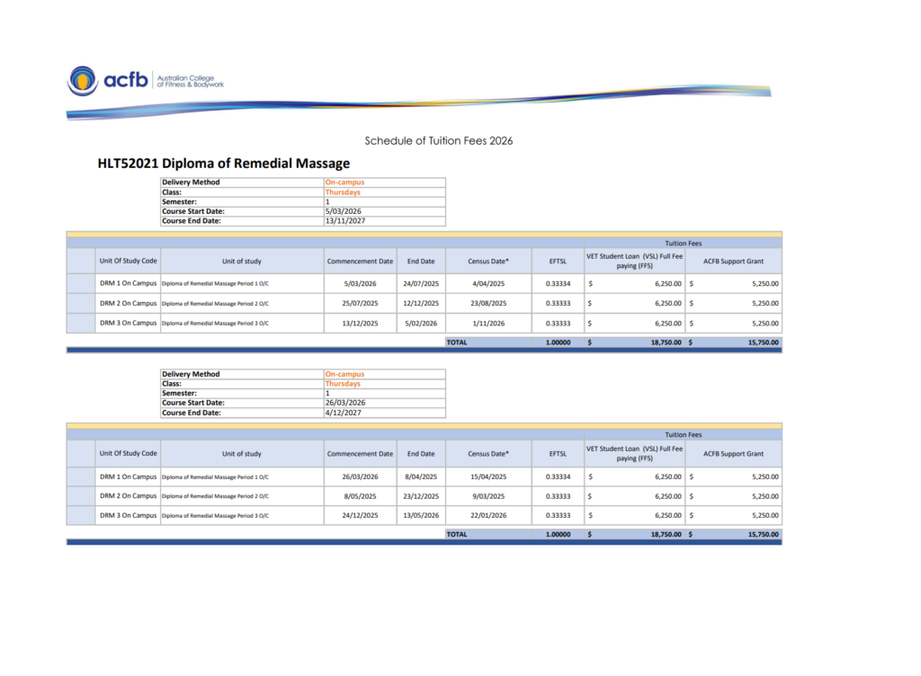 ACFB 2026 Schedule of Tuition Fees VSL