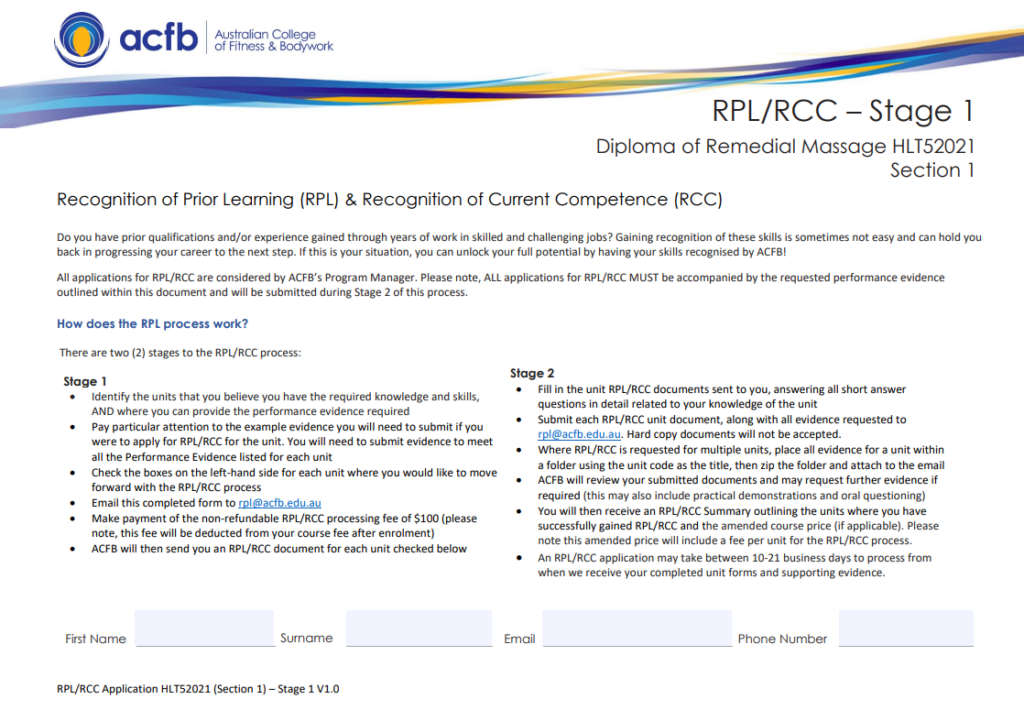 ACFB - HLT52021 RPL Application
