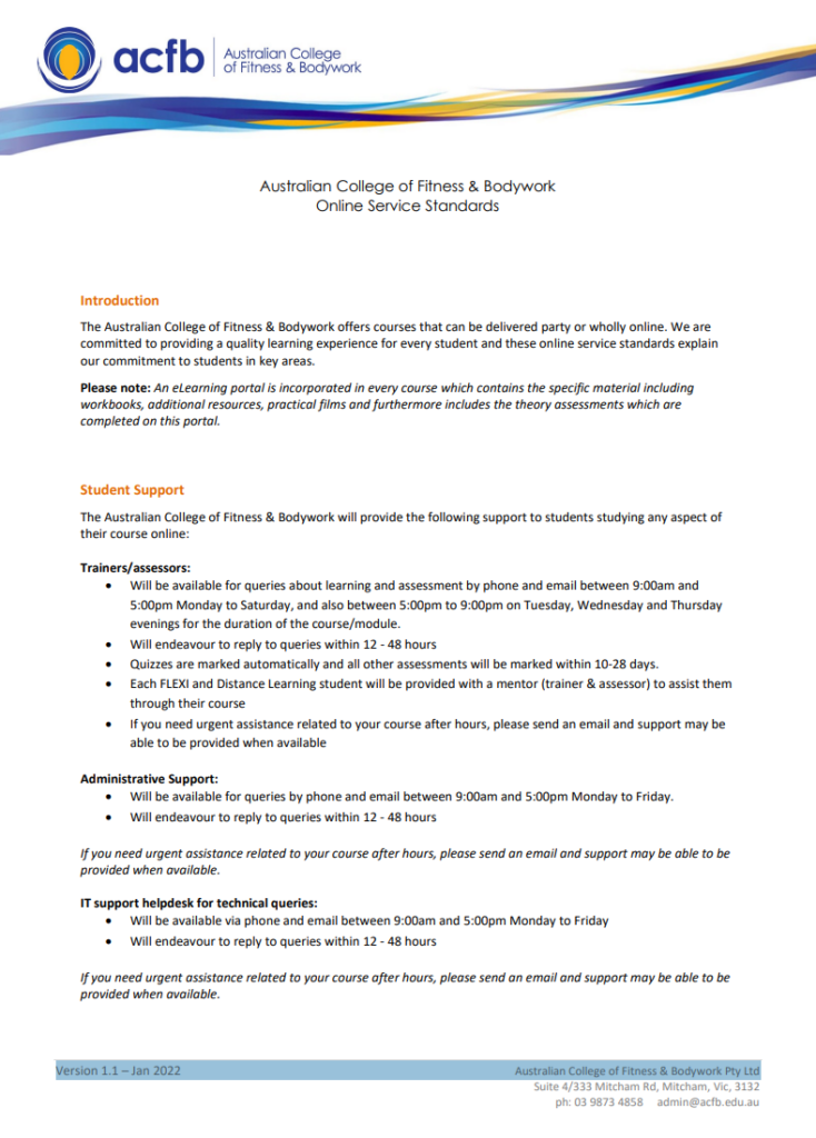 Our Standards for Online Delivery at ACFB